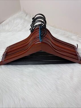 Brookstone Premium Wooden Hangers with Bar in Mahogany  - Set of 10
